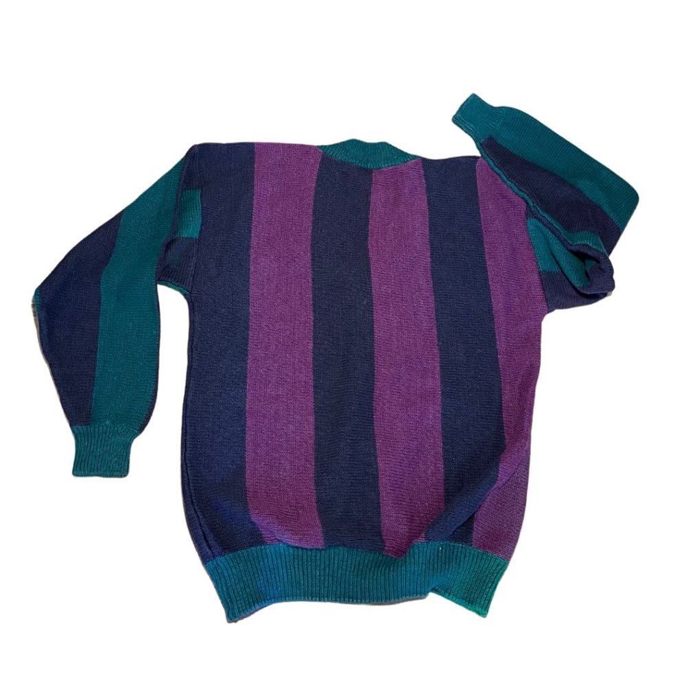 Vintage 90s Weekends V-Neck Sweater Teal Purple Size Medium - Picture 3 of 3